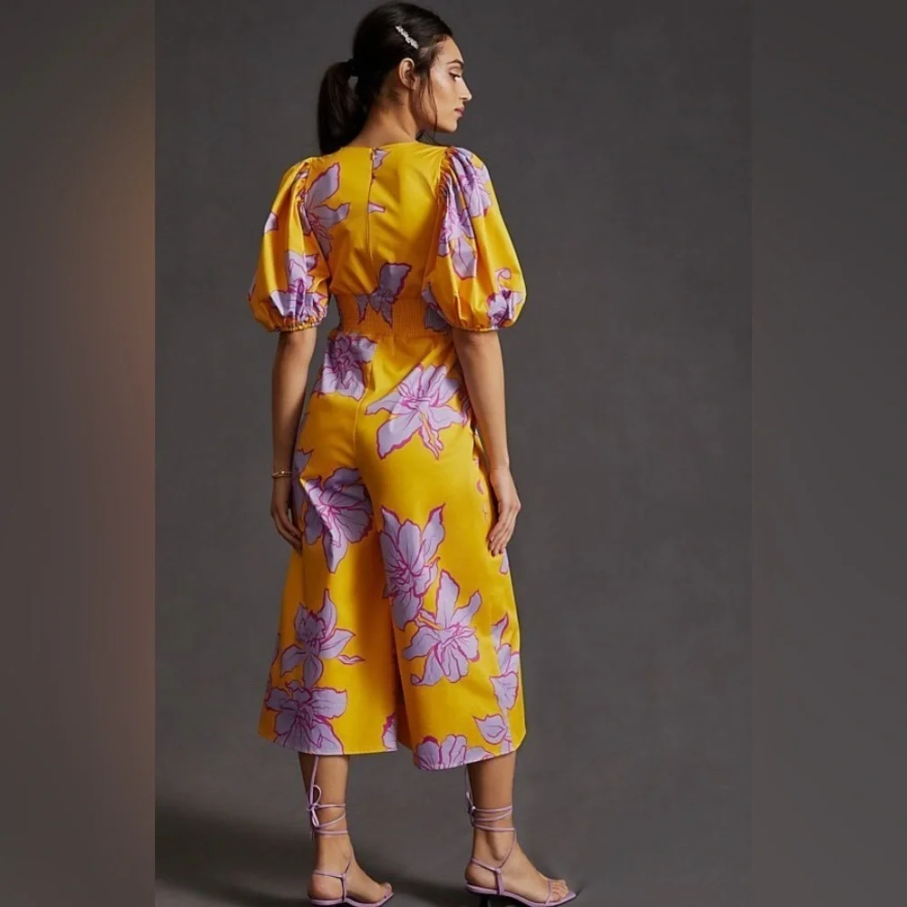 Anthropologie Hutch Yellow Floral Jumpsuit with Purple Accents - Picture 3 of 9